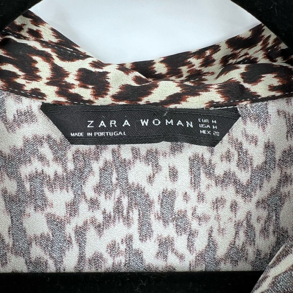 Zara Woman Cheetah Peplum Tunic Length Button Down Blouse medium - Picture 7 of 10